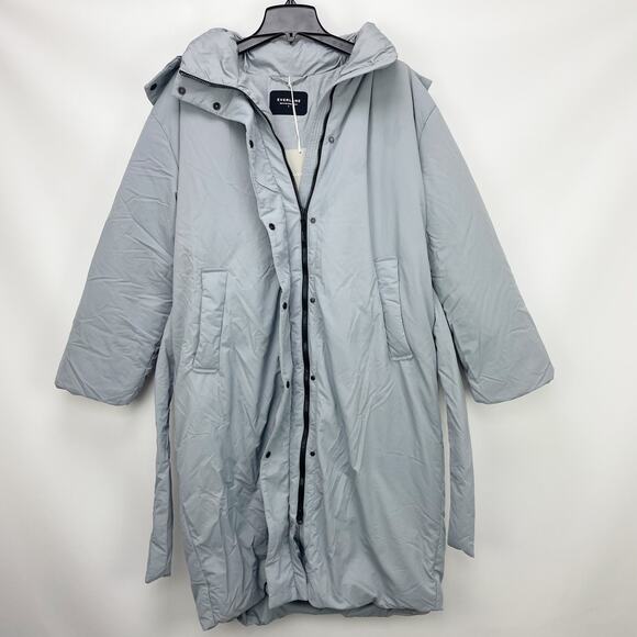 Everlane Womens The Duvet Puffer Coat Medium Blue Gray Down Long Belted NWT - Picture 6 of 13